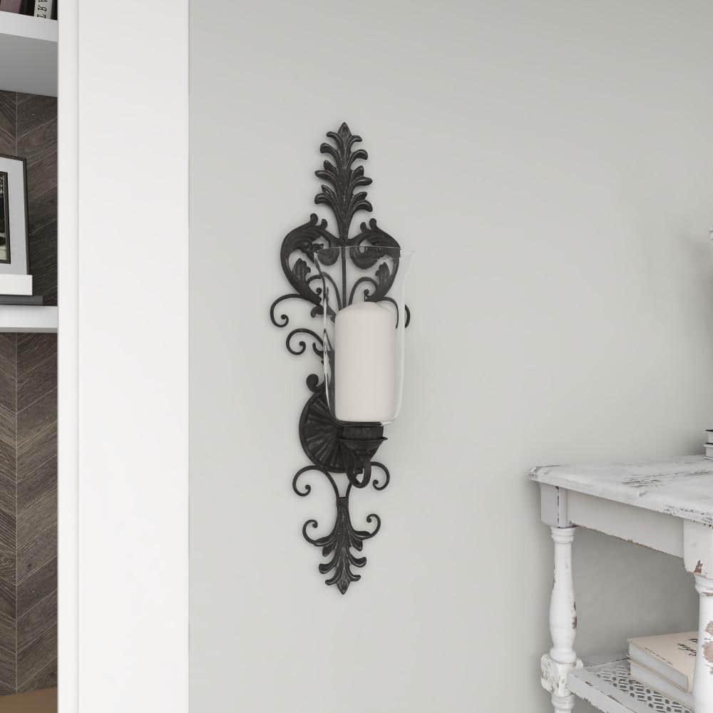 DecMode Bronze Glass Wall Sconce with Scroll Designs