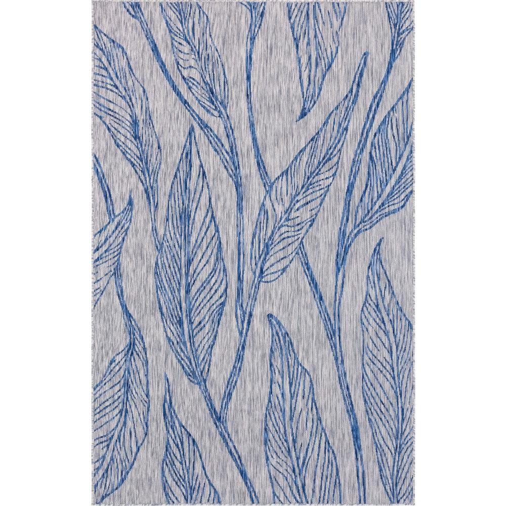 Unique Loom 4' 1 x 6' 1 Rectangle Indoor/Outdoor Botanical Light Gray Area Rug