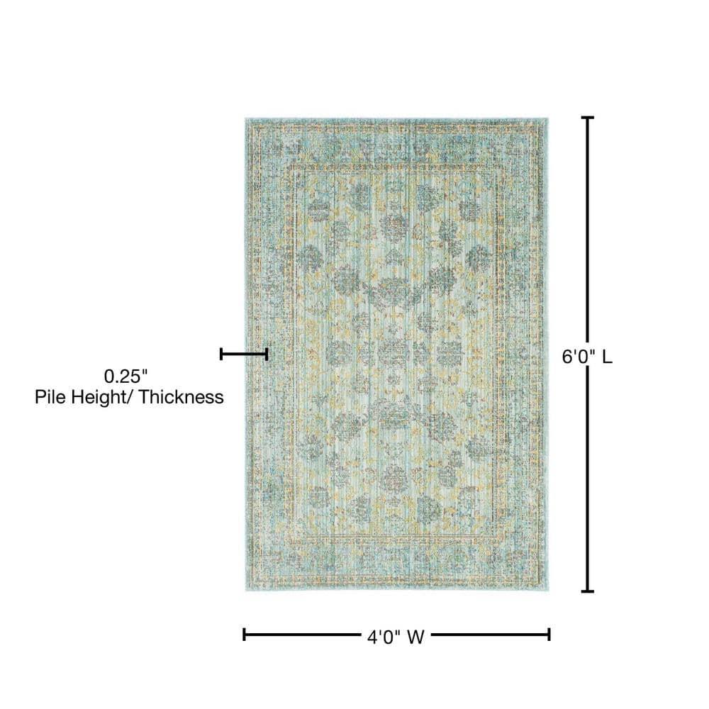 SAFAVIEH Valencia Cionadogh Floral Bordered Polyester Area Rug, Light Blue/Turquoise, 4' x 6'