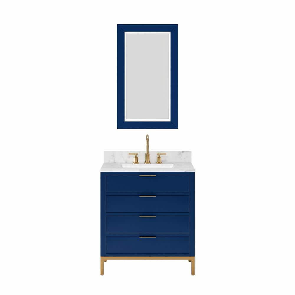 Bristol 30 in. W x 21.5 in. D Vanity in Monarch Blue with Marble Top in White with White Basin