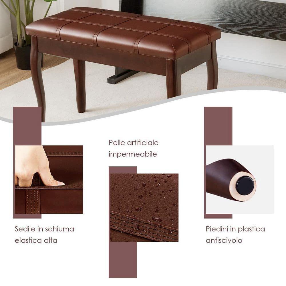 Costway Solid Wood Piano Bench PU Leather Keyboard Seat Storage Brown