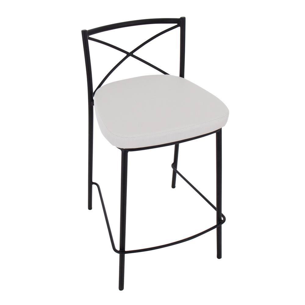 Modern Charlotte 25" Contemporary Fixed-Height Counter Stool In Black Metal And White Faux Leather - Set Of 2