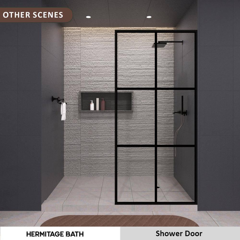 Hermitage Bath Hilma 34 In. W X 72 In. H Fixed Framed Shower Door In Matte Black Finish With Patterned Glass 1010A-HBMB