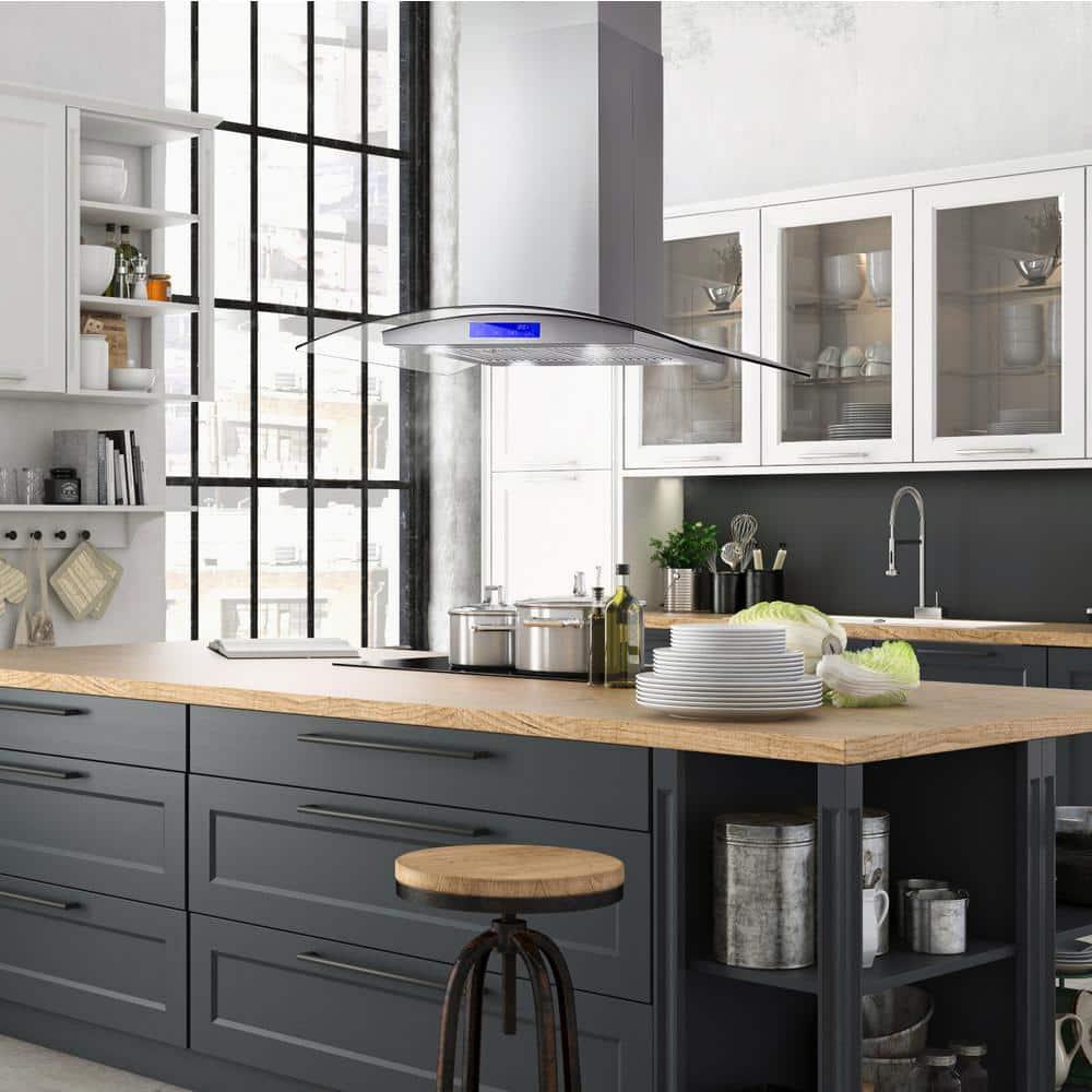 Cosmo COS-668ICS900 36 Inch Island Range Hood w/ Touch Controls, Stainless Steel