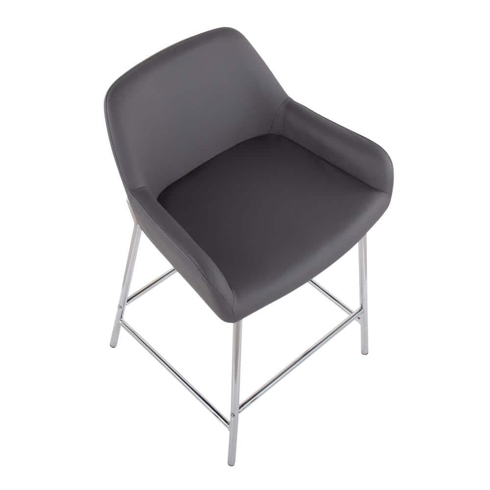 Set of 2 Daniella Metal Polyester Counter Height Barstools Chrome/Gray - LumiSource: Upholstered, Steel Frame, Fixed Height