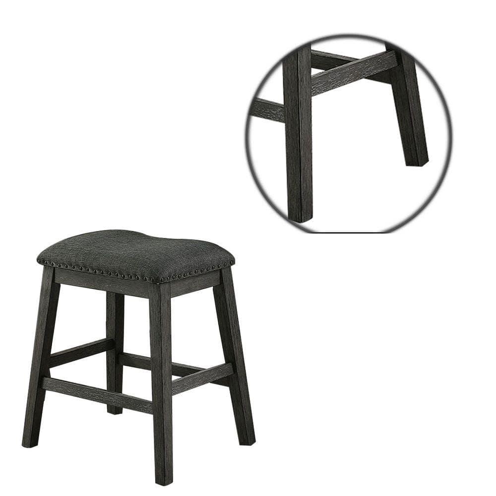 Fabric Saddle Counter Stool with Nailhead Trim, Grey - Set of 2
