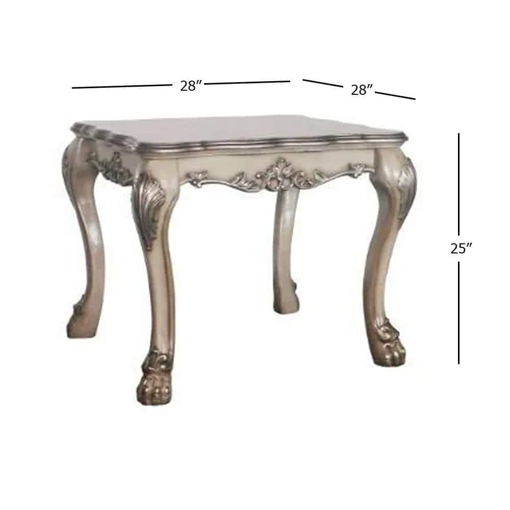 28" Dresden Coffee Table Vintage Bone White - Acme Furniture: Claw Feet, Carved Details