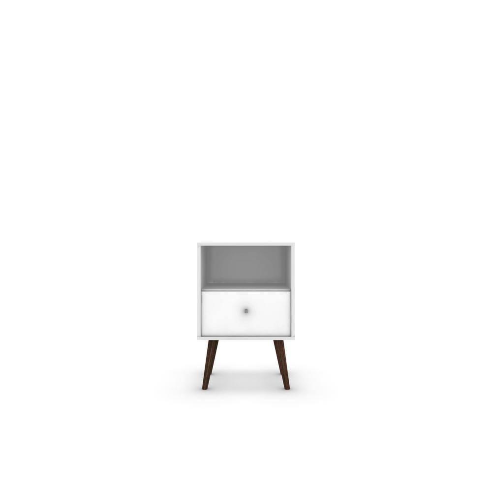 Liberty 1.0 Mid Century Modern Nightstand White - Manhattan Comfort: Bedside Table with Storage & Shelving