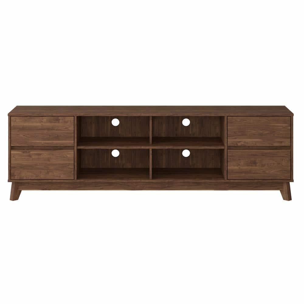 Hollywood Wood Grain TV Stand for TVs up to 85" with Drawers Brown - CorLiving: Mid-Century Modern Media Console