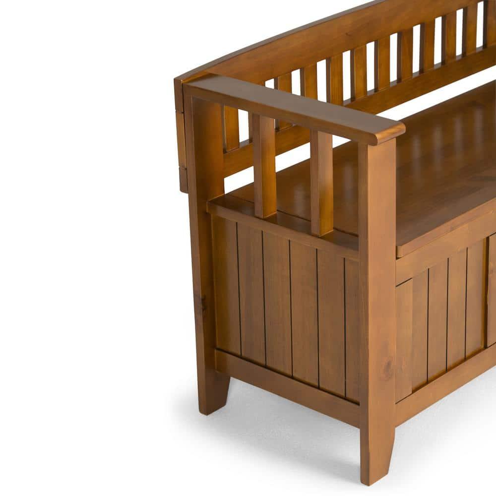 Simpli Home Acadian Solid Wood Entryway Storage Bench with Lift-Top Lid and Dual Compartments