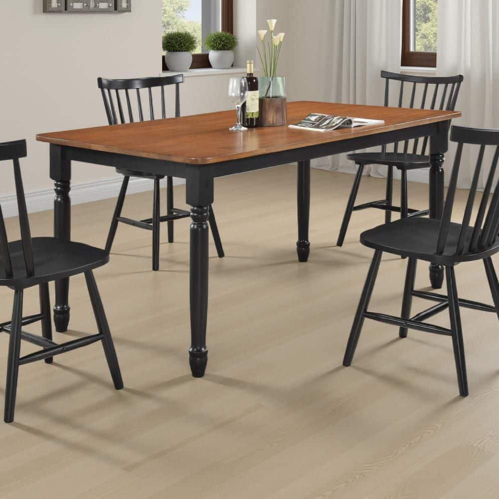 Benjara Halie Dining Table, Black Turned Legs, Rectangular Brown Wood, 63 Inch