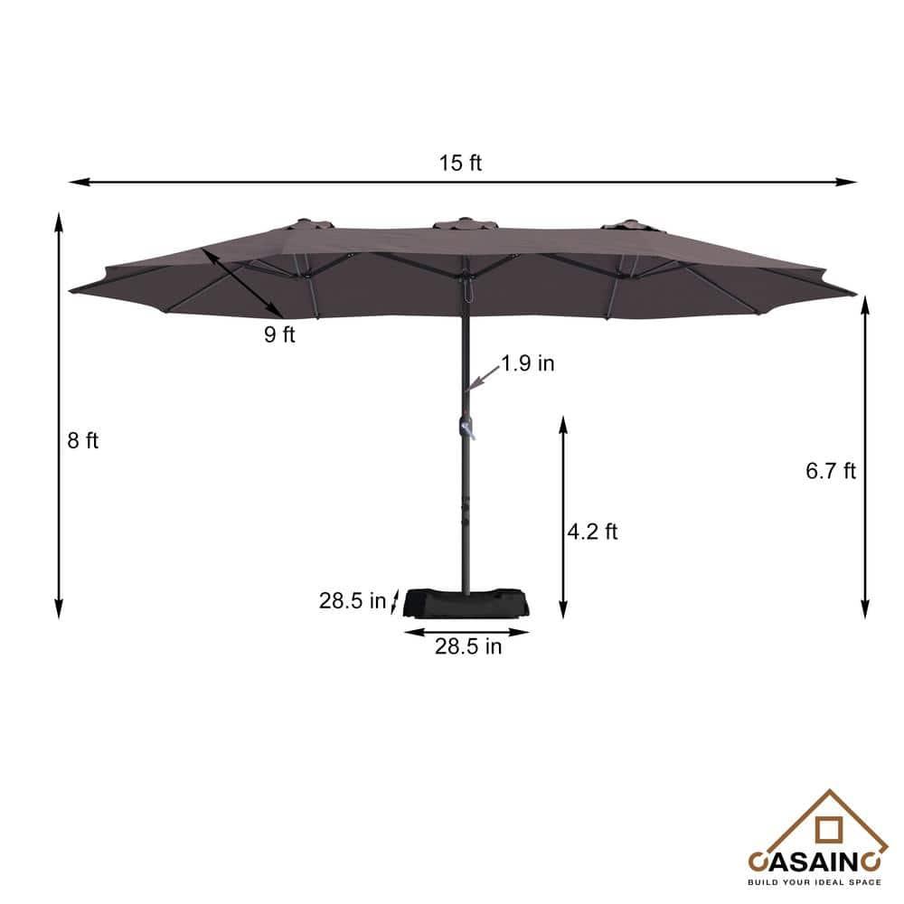 15ft Large Patio Umbrellas with Base Included, Outdoor Double-Sided Rectangle Market Umbrella with Crank Handle, for Pool Lawn Garden
