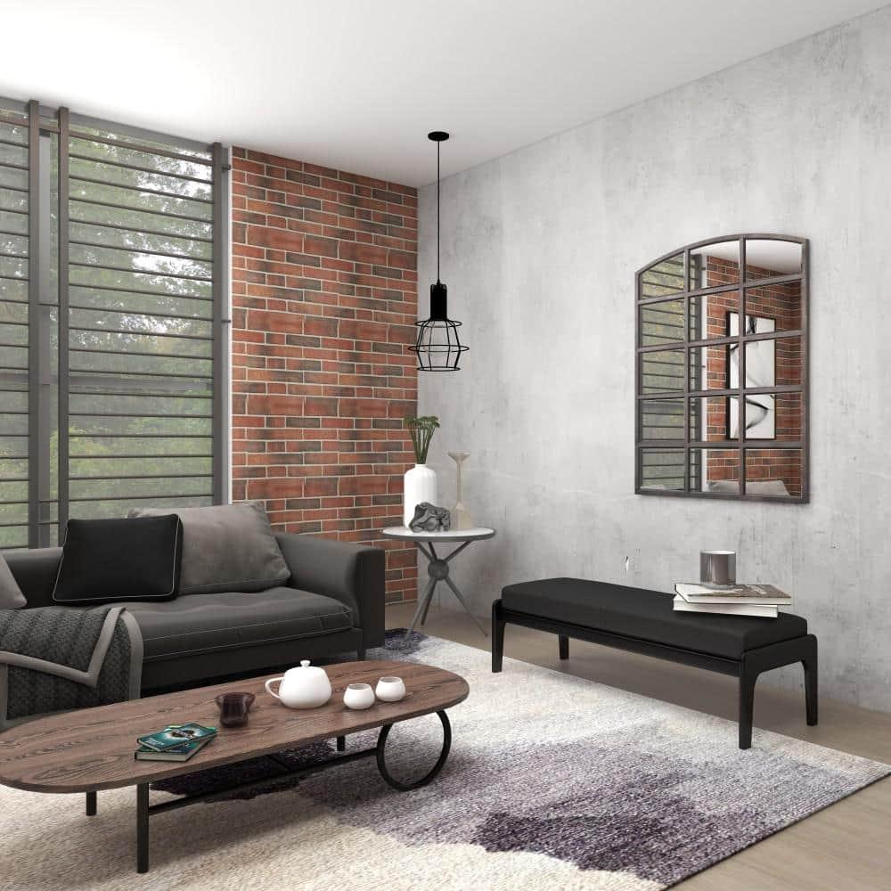 DecMode Geometric Window Pane Arch Wall Mirror, 36" W x 48"H, Dark Brown Finish