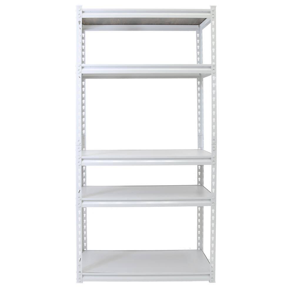 King's Rack 5-Tier Metal Boltless Storage Shelving in White/Wooden