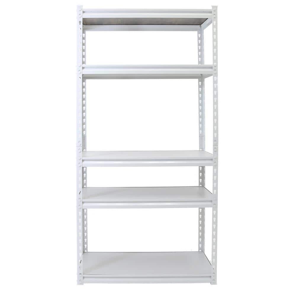King's Rack 5-Tier Metal Boltless Storage Shelving in White/Wooden