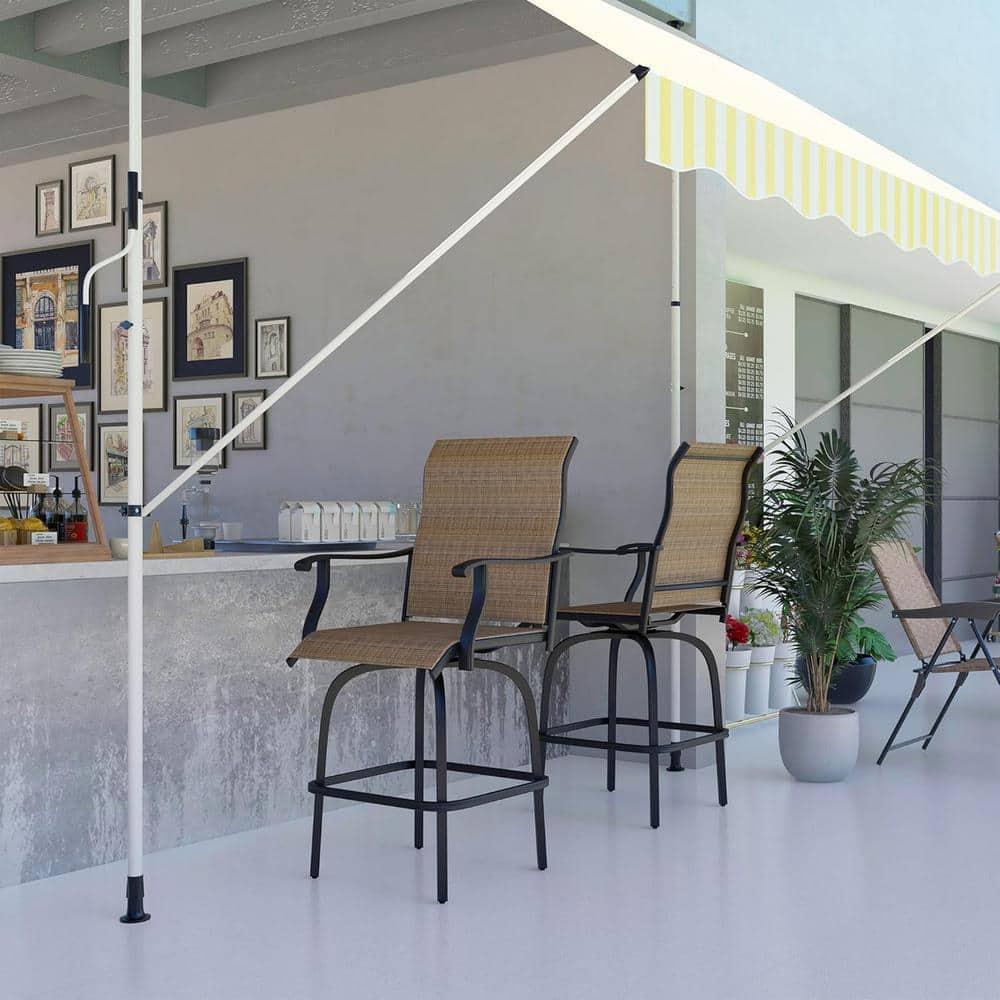 Canora Grey Outsunny Set of 2 Outdoor Swivel Bar Stools with Armrests, Bar Height Patio Chairs with Steel Frame , Brown