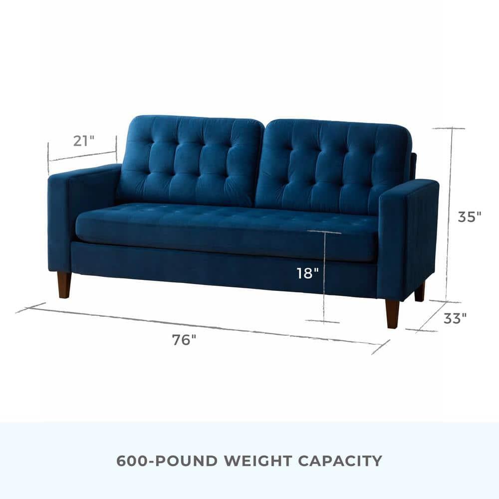 76” Brynn Upholstered Square Arm Sofa with Buttonless Tufting - Brookside Home
