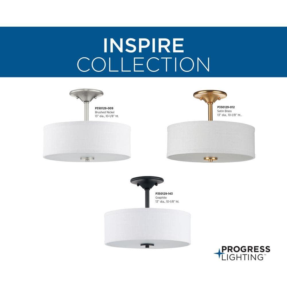 Progress Lighting, Inspire Collection, 2-Light Semi-Flush Mount, Satin Brass, Summer Linen Shade