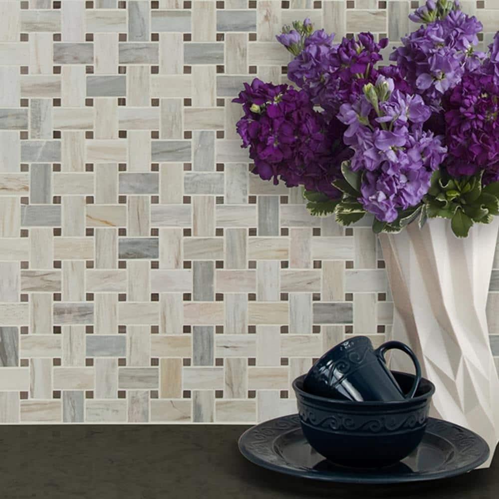 Angora Basketweave 12.5" x 12.5" Polished Marble Mosaic Floor and Wall Tile