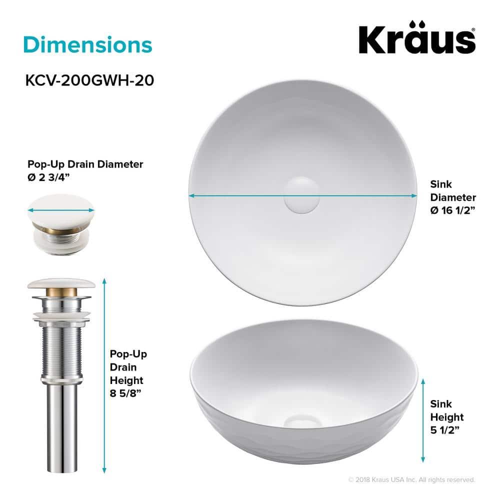 KRAUS Viva™ Thin Porcelain Ceramic Vessel Bathroom Sink with Pop-Up Drain