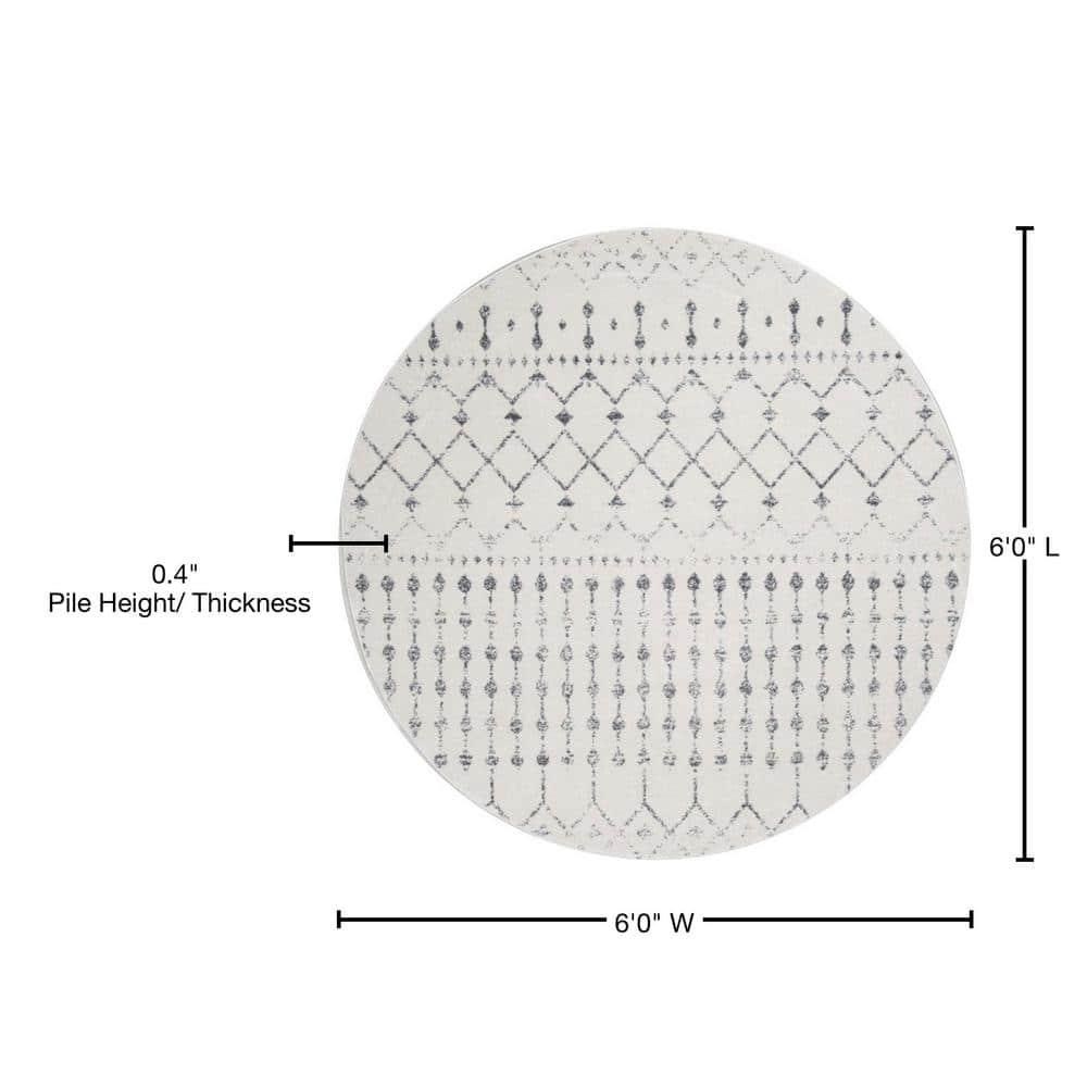 Blythe Modern Moroccan Trellis 6 ft. Gray Round Rug