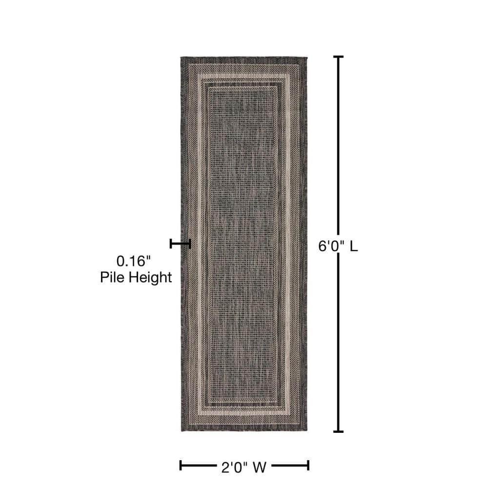 Unique Loom 2' 0 x 6' 1 Runner Indoor/Outdoor Border Black Runner Rug