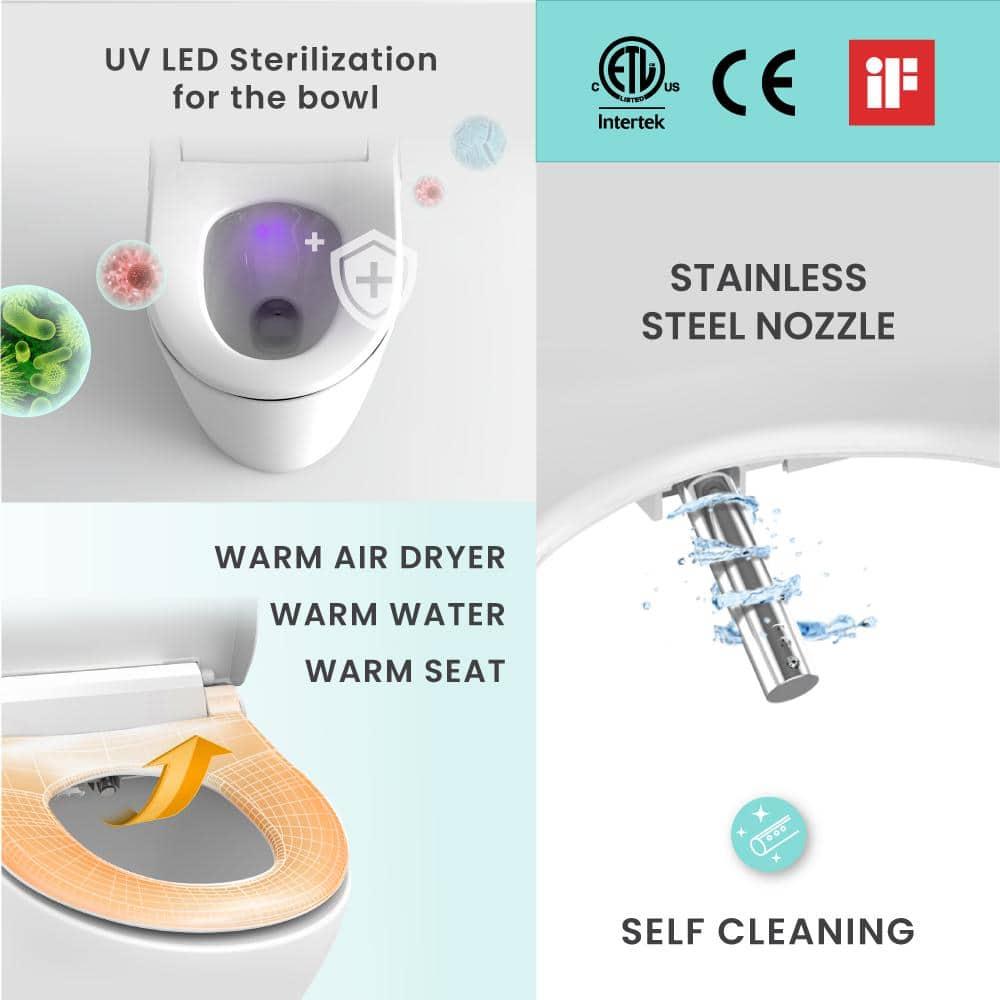 VOVO STYLEMENT VB 6000SE Electronic Smart Bidet Toilet Seat Heated Seat Warm Dry and Water LED Nightlight One piece Toilet Bidet Seat Elongated White