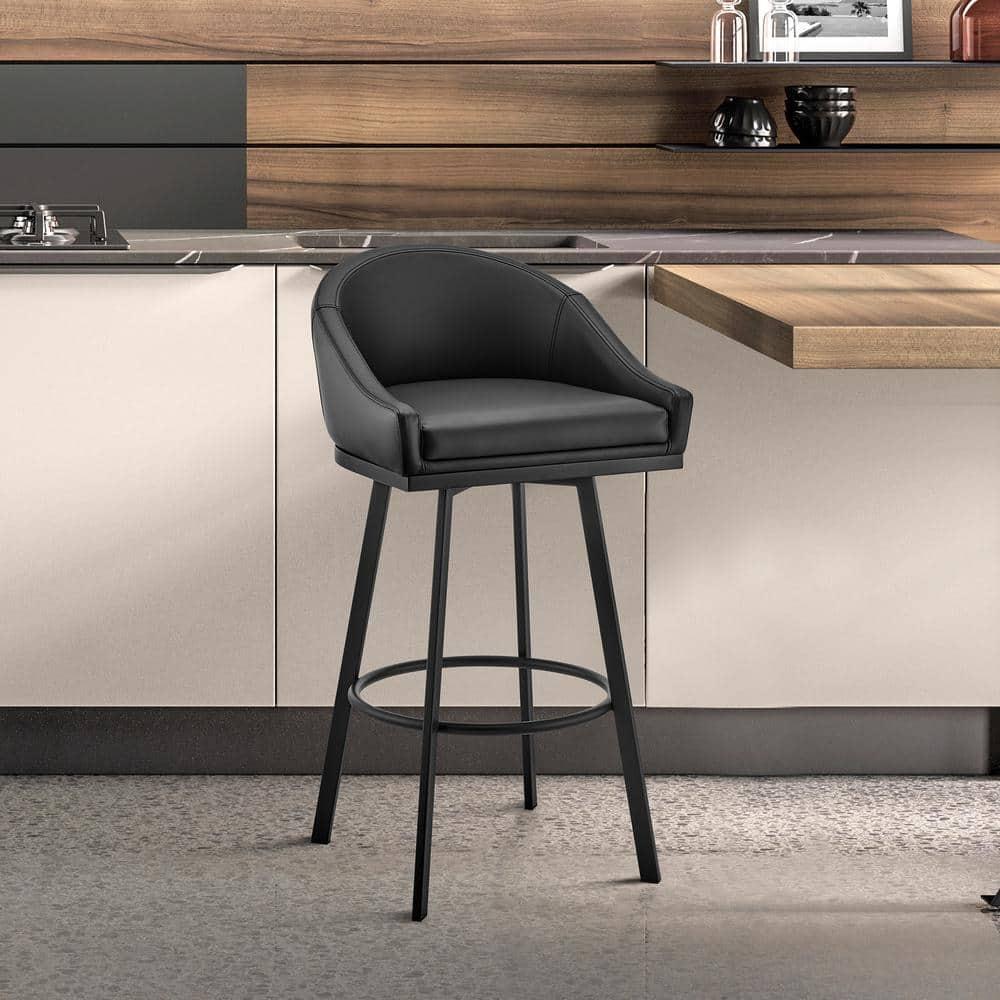 Armen Living Noran 25.5" Swivel Metal & Faux Leather Counter Stool in Black