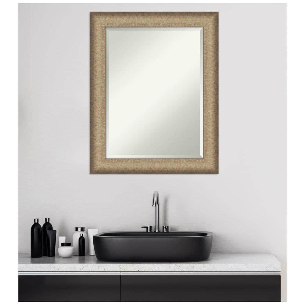 Amanti Art Beveled Bathroom Wall Mirror - Elegant Frame Elegant Brushed Bronze Outer Size: 23 x 29 in Copper