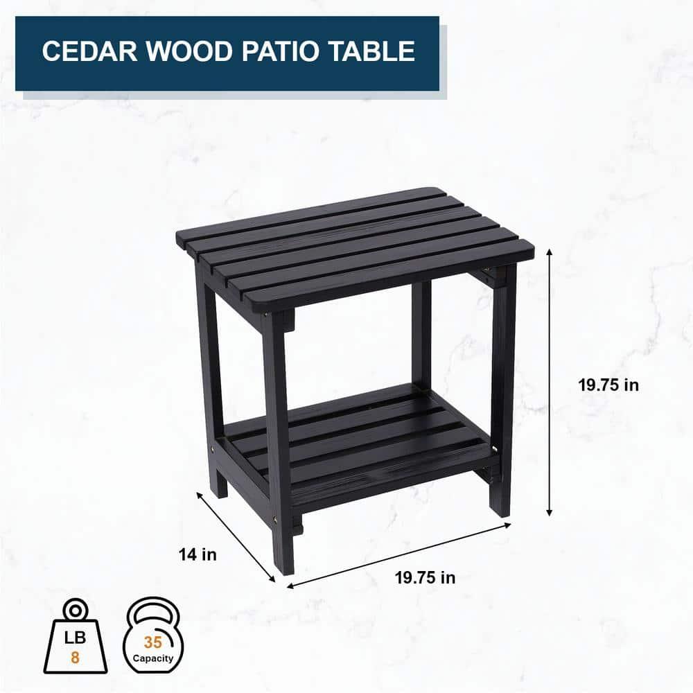 Shine Company Rectangular Traditional Wood Indoor/Outdoor Side Table in Black