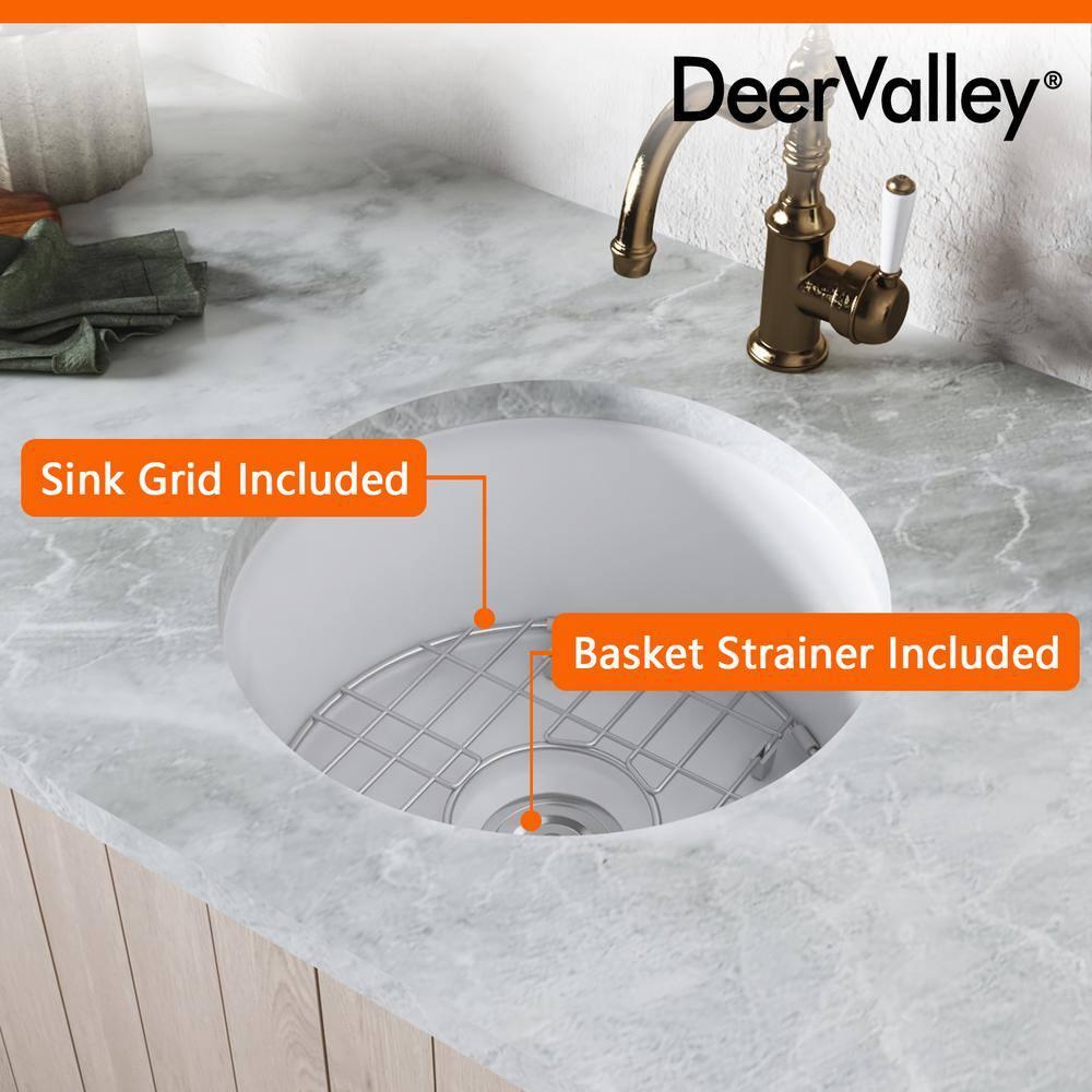 Circular Fireclay 18.5" x 18.5" Undermount/Drop-In Kitchen Sink with Basket Strainer and Sink Grid