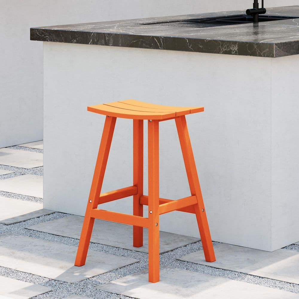 Franklin Orange 29 in. Poly HDPE Fade Resistant Outdoor Patio Saddle Seat Pub Height Bar Stool