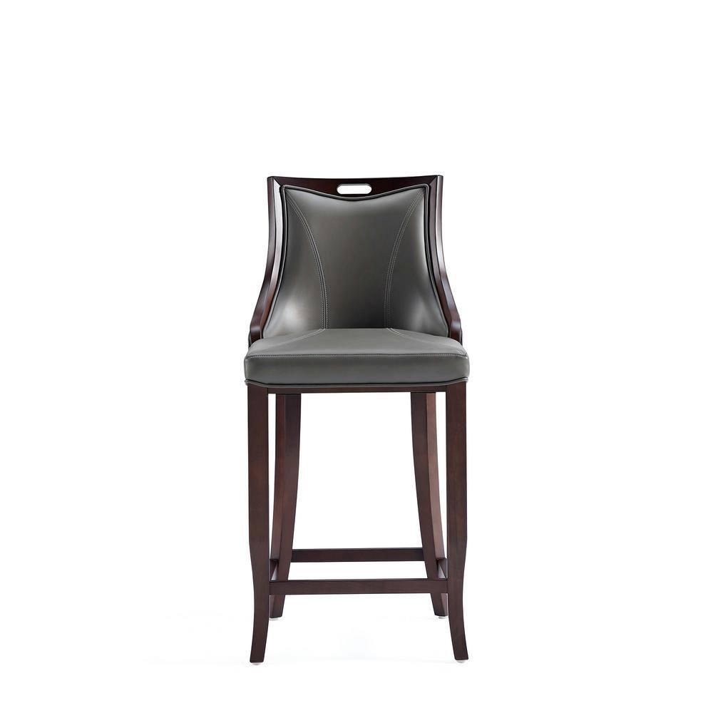 Manhattan Comfort Emperor Faux Leather Barstool Pebble Gray: Beechwood Legs, Upholstered, Fixed Height 27"