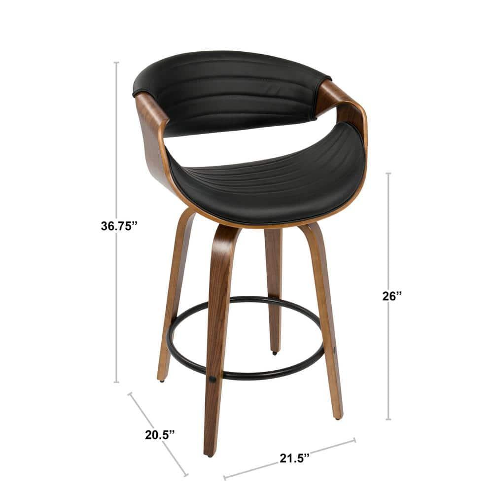 Symphony Mid-Century Modern Counter Stool in Walnut and Black Faux Leather by LumiSource - Set of 2