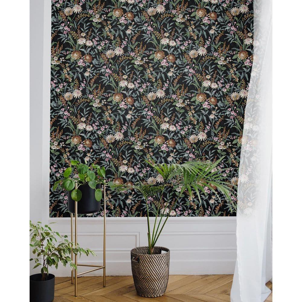 NextWall Vintage Floral Peel and Stick Wallpaper 20.5 in. W x 18 ft. L - Onyx