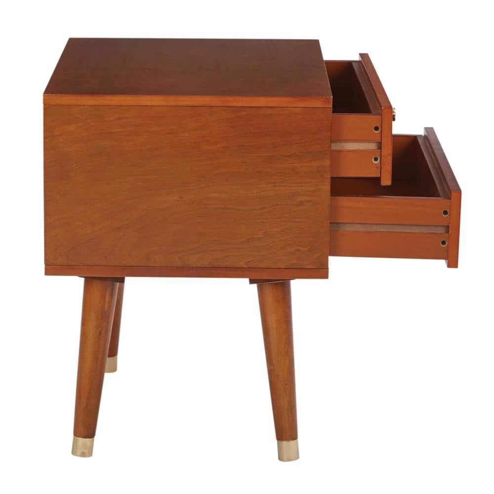 OSP Home Furnishings Cupertino Side Table w/ 2 Drawers in Light Walnut Finish and K/D Legs