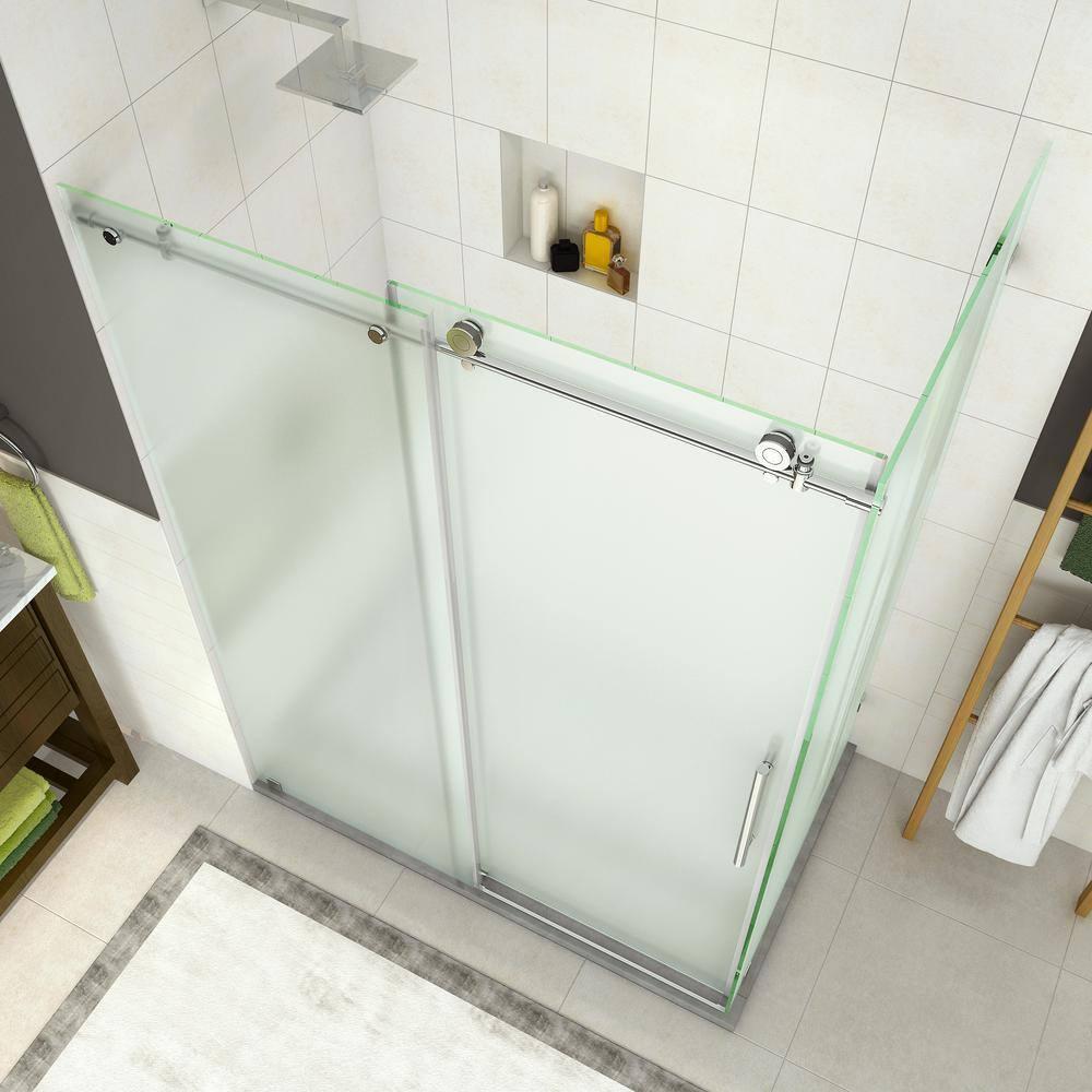 Coraline 56" - 60" W x 33.875" D x 76" H Frameless Sliding Shower Enclosure w/ Frosted Glass