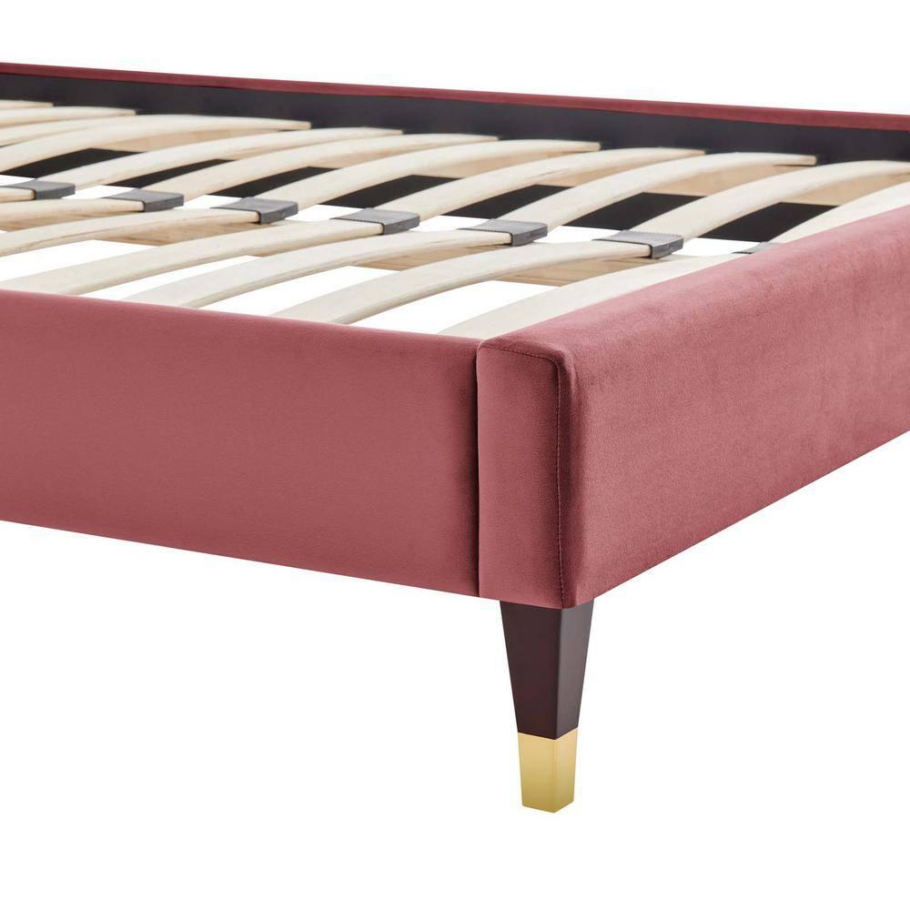 Modway Harlow Full Performance Velvet Platform Bed Frame in Dusty Rose