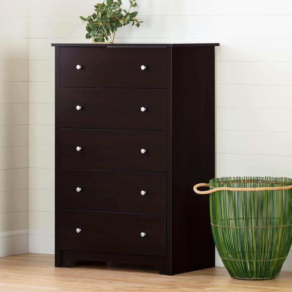 South Shore Vito Collection 5-Drawer Dresser, Chocolate with Matte Nickel Handles