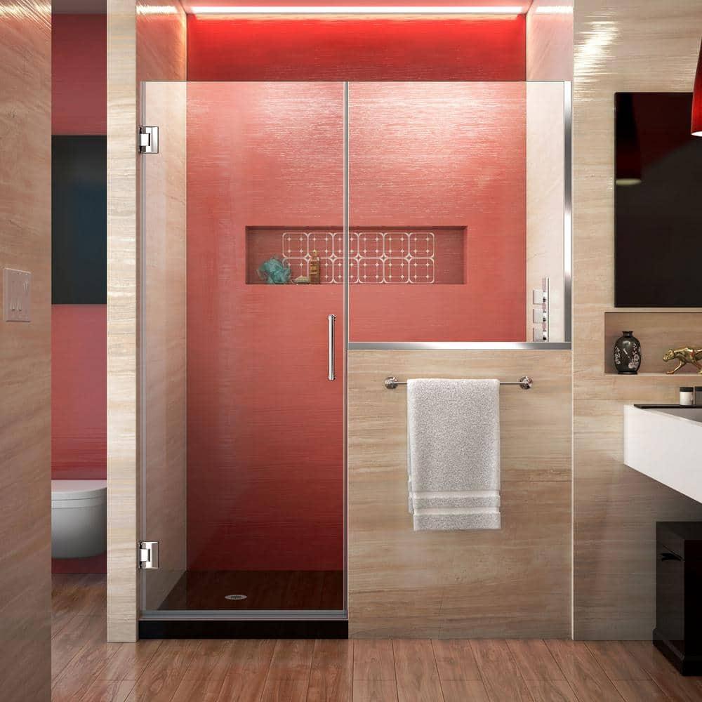 DreamLine Unidoor Plus 58-58 1/2 in. W x 72 in. H Frameless Hinged Shower Door with 34 in. Half Panel in Chrome, SHDR-24283034-01
