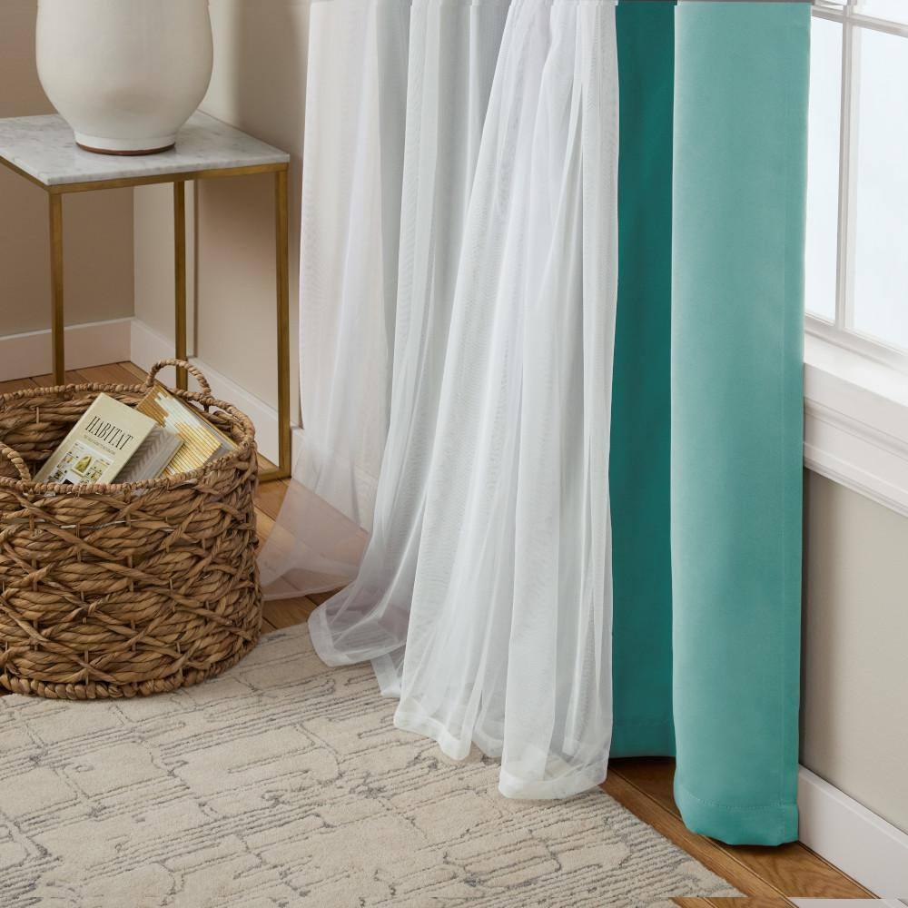 Set of 2 (63"x52") Caterina Layered Solid Blackout with Sheer Top Curtain Panels Blue Blue - Exclusive Home