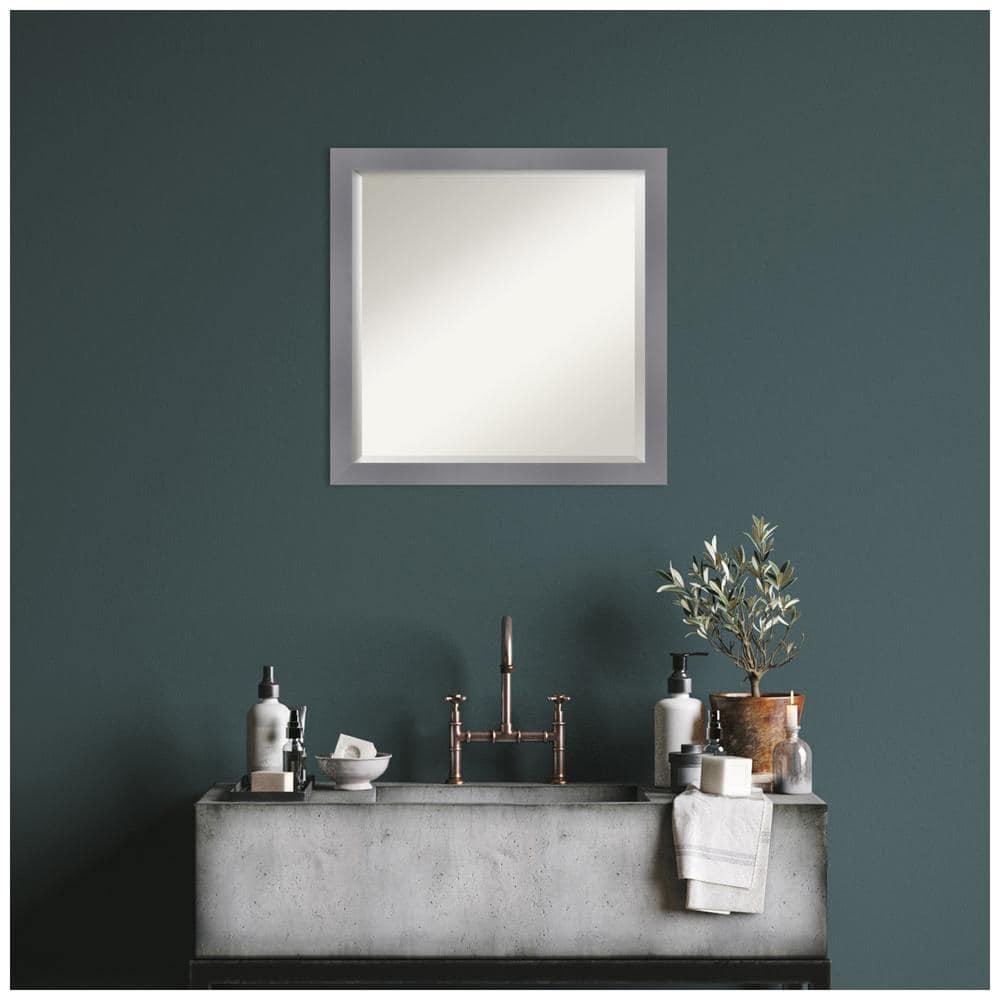 Edwin Grey 22.5 in. x 22.5 in. Beveled Casual Square Wood Framed Bathroom Wall Mirror in Gray