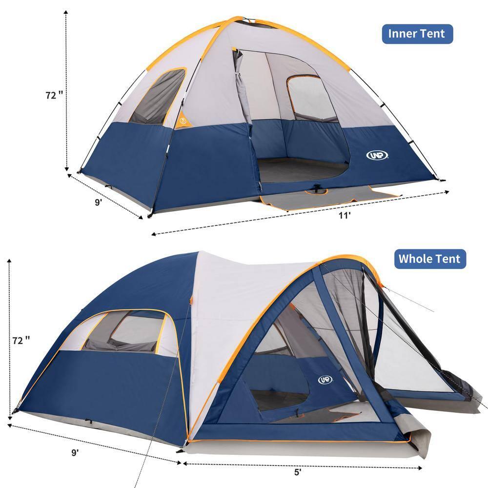 UNP Camping Tent with Screen Room, Portable 6 Person Camping Tent with Screen Porch, Family Dome Tent for Camping Outdoor - 14'x11'x72''(H)