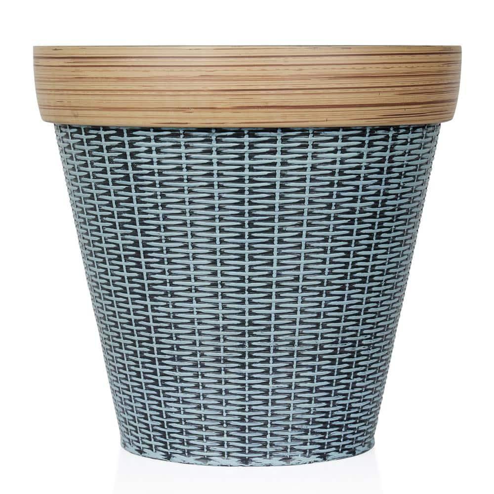 Alpine Corporation Large Woven Style Indoor Outdoor Planter with Drainage Hole Gray/Tan 12"x12"x12"
