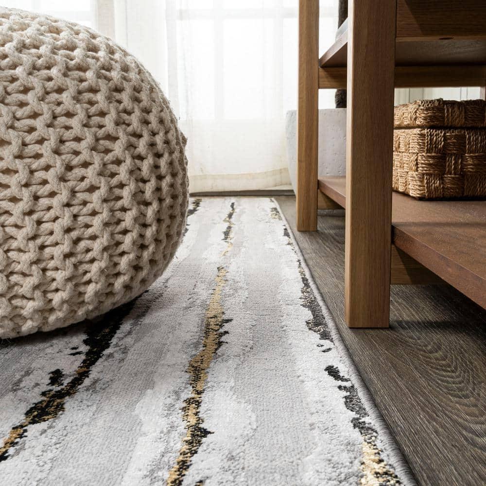 5'x8' Batten Modern Stripe Area Rug, Gray/Black - JONATHAN Y