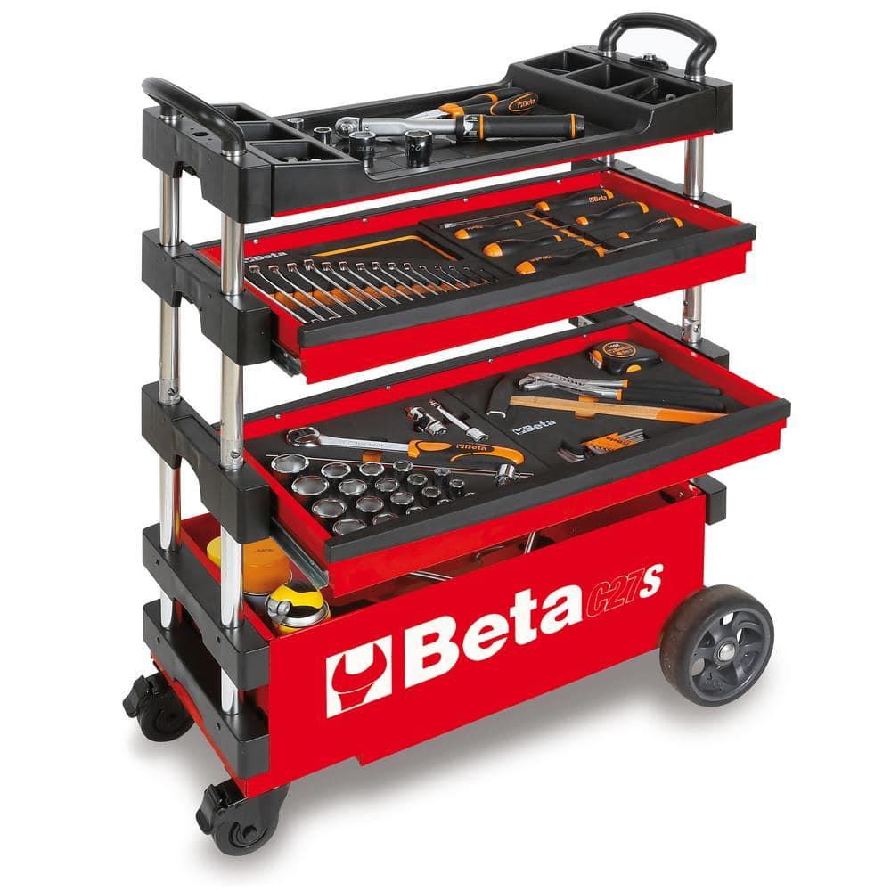 Beta Beta C27S Collapsible Tool Cart, 4” Steering Casters with Brake, 110 Pound Load Capacity