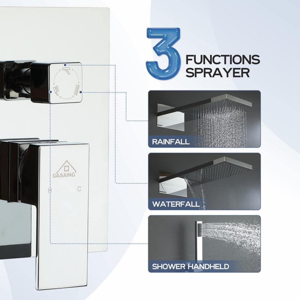 Rainier 22" Rainfall Complete Shower System with with Rainfall & Waterfall Spray, Handheld and Rough-in Valve Included