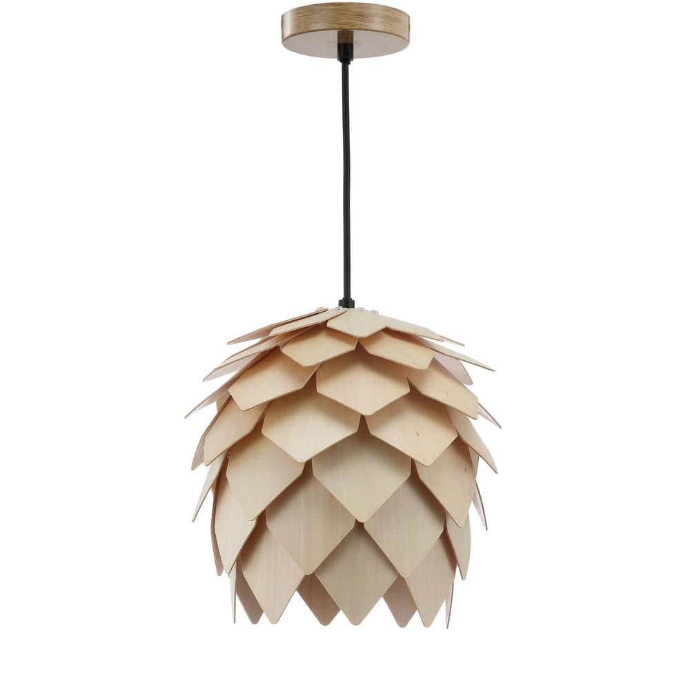 HOZO JYL6125A Simon 11.75" Pinecone Wood LED Pendant Contemporary Dimmable Adjustable Dining Room Living Room Kitchen Foyer Bedroom Hallway, Natural