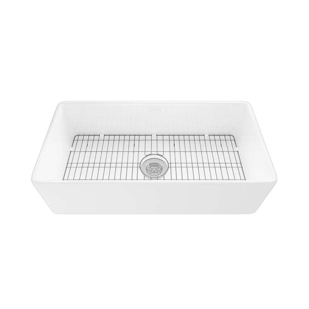 Denbigh 36'' W Farmhouse / Apron Single Bowl White Fireclay Kitchen Sink with Accessories