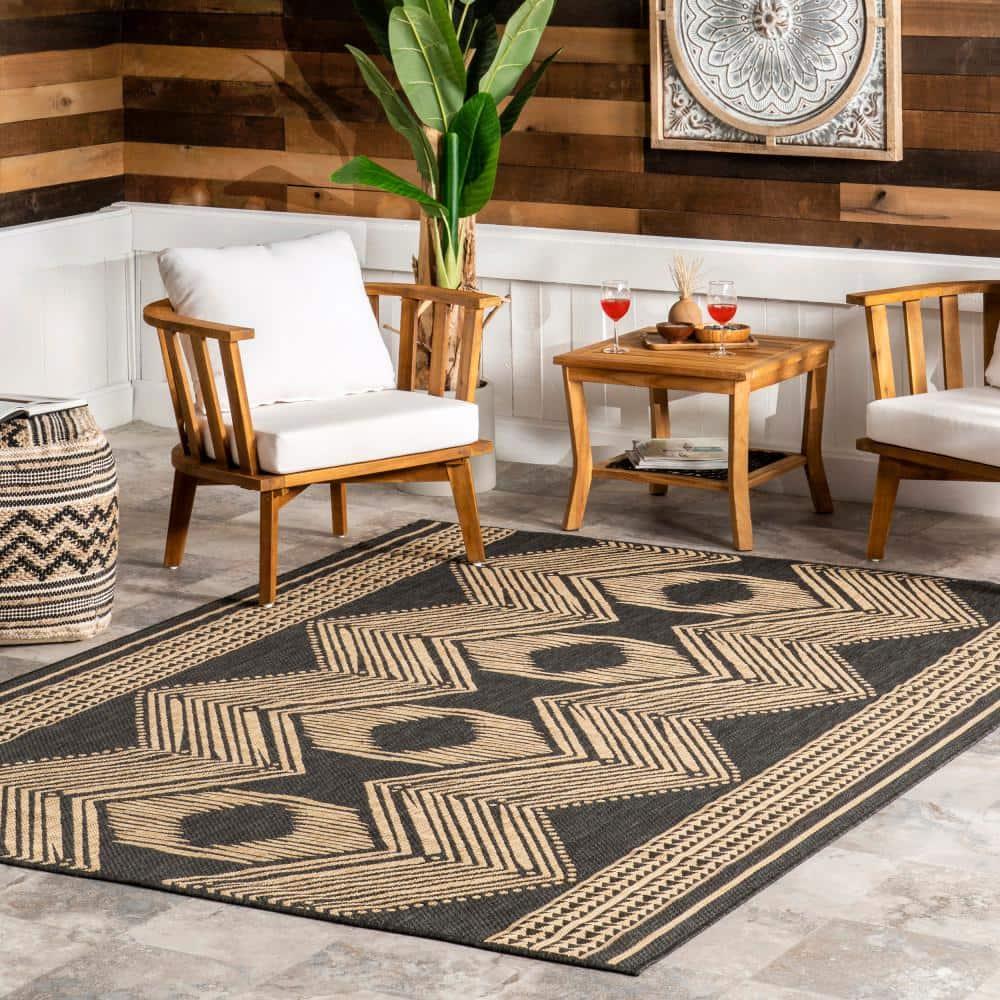 nuLOOM 5' x 8' Outdoor Geometric Area Rug, Stain Resistant, Weather Resistant, High Traffic, Patio, Balcony, Outside, Ranya Dark Grey